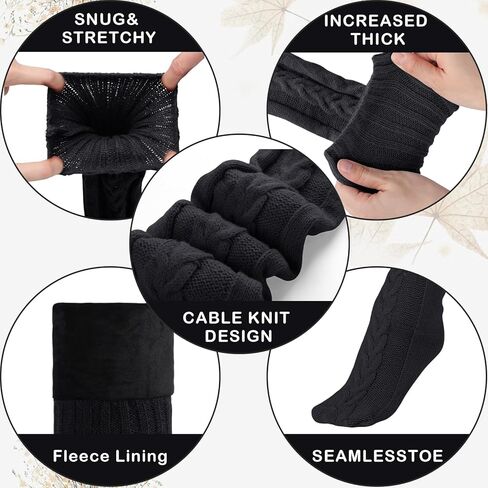 Suhine Women Fleece Lined Thigh High Sock over Knee Cable Knit Boot Sock Extra Long Winter Warm Thermal Stocking Leg Warmer in Kuwait