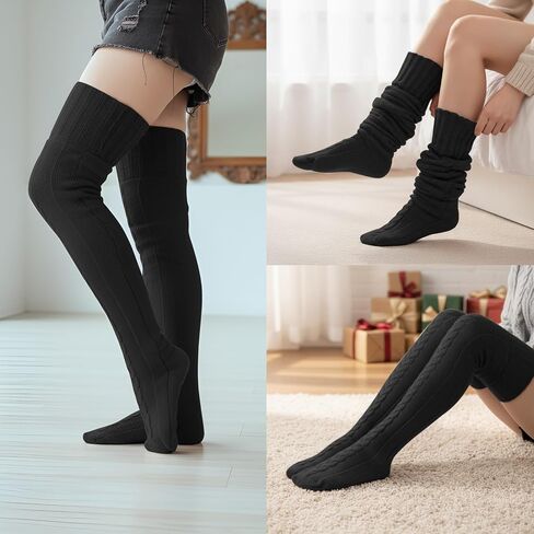 Suhine Women Fleece Lined Thigh High Sock over Knee Cable Knit Boot Sock Extra Long Winter Warm Thermal Stocking Leg Warmer in Kuwait