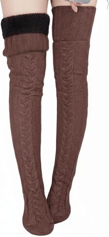 Suhine Women Fleece Lined Thigh High Sock over Knee Cable Knit Boot Sock Extra Long Winter Warm Thermal Stocking Leg Warmer in Saudi Arabia