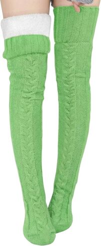 Suhine Women Fleece Lined Thigh High Sock over Knee Cable Knit Boot Sock Extra Long Winter Warm Thermal Stocking Leg Warmer in Kuwait