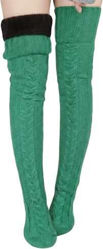 Suhine Women Fleece Lined Thigh High Sock over Knee Cable Knit Boot Sock Extra Long Winter Warm Thermal Stocking Leg Warmer in Kuwait