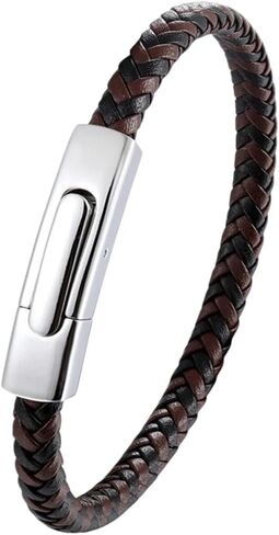 Simple Classic Men Handmade Coffee Black Leather Rope Man High Stainless Steel Button Jewelry in Saudi Arabia