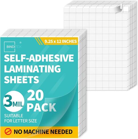 Binditek 50 Pack Self-Adhesive Laminating Sheets, 9.25 x 12 Inches Laminating Sheets for Letter Size, No Machine Needed, Clear, Glossy Finish, 3 Mil Thick in Kuwait