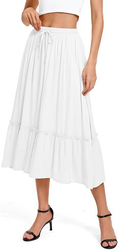 Urban CoCo Women's Elastic Waist Flowy A-Line Midi Long Skirt Below Knee with Pockets in Saudi Arabia