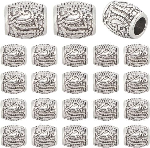 1 Box 100Pcs Large Hole Column Spacer Beads Gold European Bead Bulk Metal Alloy Antique Golden Tibetan Tube Rondelle Loose Charm Beads with Wavy Pattern for Bracelet DIY Jewelry Making Crafts in Kuwait