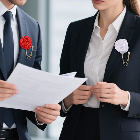8 Pieces Elegant Rose Flower Men's Lapel Pins Handmade Satin Flower Brooches with Hanging Tassel Chain for Men Suit Wedding Party Groom Jewelry Accessories in Saudi Arabia