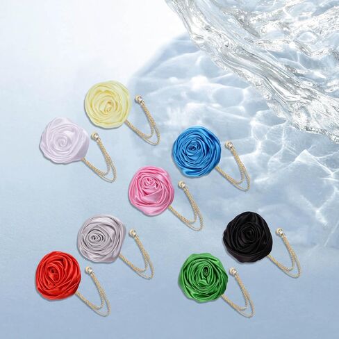 8 Pieces Elegant Rose Flower Men's Lapel Pins Handmade Satin Flower Brooches with Hanging Tassel Chain for Men Suit Wedding Party Groom Jewelry Accessories in Saudi Arabia