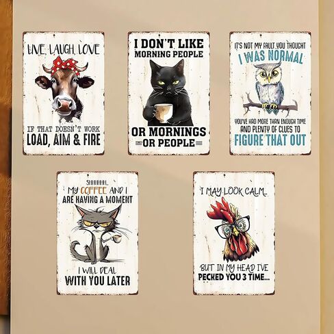 1PC Funny Animal Metal Wall Art - Sarcastic Chicken Quote Rusted Tin Signs for Bar & Man Cave Decor, Black in Saudi Arabia