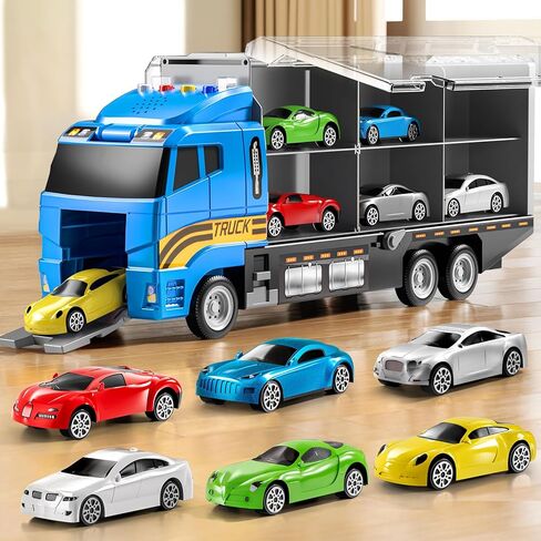 Toddler Boys Toys for 3 4 5 6 Years Old, Police Truck Vehicle Toy Set with Play Mat, Die-Cast Toy Car Carrier Truck for Boys Kids, Birthday Gifts Toys for 3 4 5 6 7 8+ Year Old Boys in Kuwait