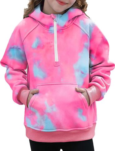 Seanrui Girls Hoodies Fall Clothes Half Zip Up Fleece Pullover Outfits Long Sleeve Sweatshirt with Thumb Hole in Saudi Arabia