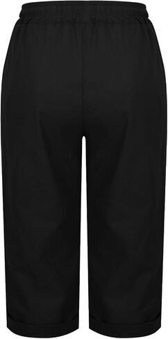 LRMQS Capri Pants for Women Casual Summer Straight Leg Elastic Waist Drawstring Cotton Linen Capris Pant Spring Beach Clothes in Saudi Arabia