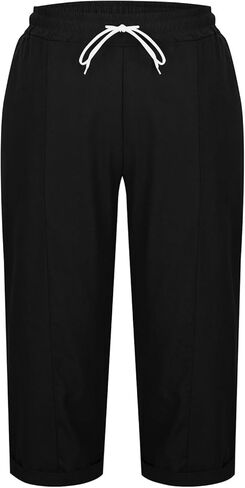 LRMQS Capri Pants for Women Casual Summer Straight Leg Elastic Waist Drawstring Cotton Linen Capris Pant Spring Beach Clothes in Saudi Arabia