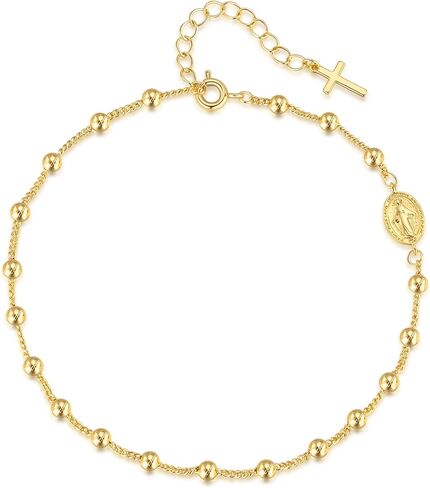 14K Gold Anklets for Women Gold Ankle Bracelets for Women Beads Accessory Chain Cross Anklets for Womens Virgin Mary Medallion and Delicate Cross Womens Ankle Bracelets Adjustable Length 9.4'' to 11'' in Saudi Arabia