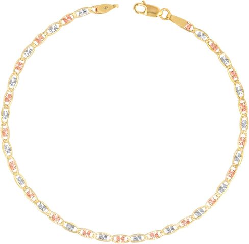 Nuragold 14k الذهب الأصفر الحقيقي الوردي الأبيض الصلب فالنتينو 2.5 ملم مرساة سلسلة ربط سوار أو خلخال (7 "-9") مجوهرات إيطالية أنيقة للنساء in Saudi Arabia