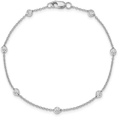 14K Gold Lab Grown Diamond 9 Station Rolo Chain Anklet 9" (0.55ct, Color- D-E, Clarity- VS-SI) in Saudi Arabia