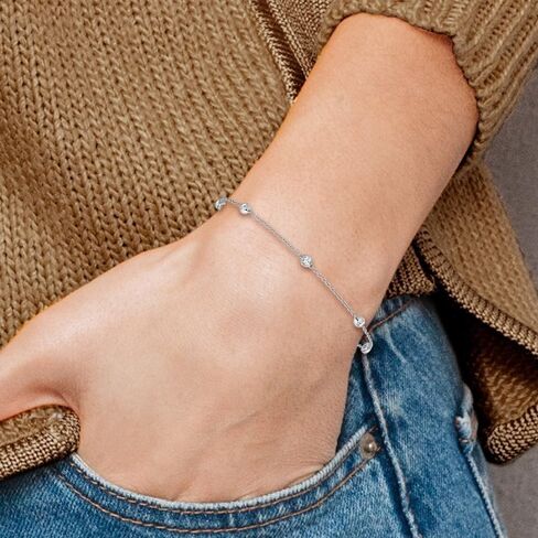 14K Gold Lab Grown Diamond 9 Station Rolo Chain Anklet 9" (0.55ct, Color- D-E, Clarity- VS-SI) in Saudi Arabia