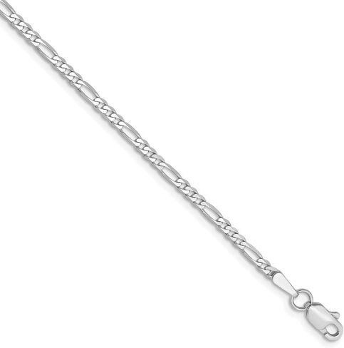 14k White Gold 2.25mm Flat Figaro Chain Anklet in Saudi Arabia