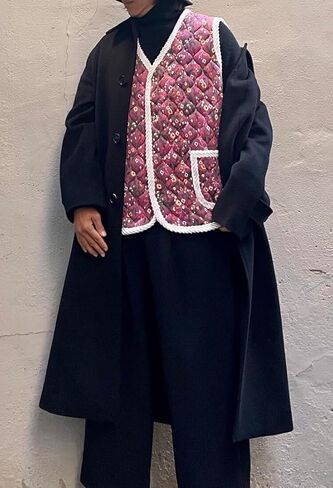 Korean Fashion, Kimchi Kimjang vest, Retro Granma fashion, Korean wannabe MZ fashion, Popular K fashion vest, Korean Winter, Halme, Floral patten with red,pink,blue,purple,grey. (Random) in Saudi Arabia