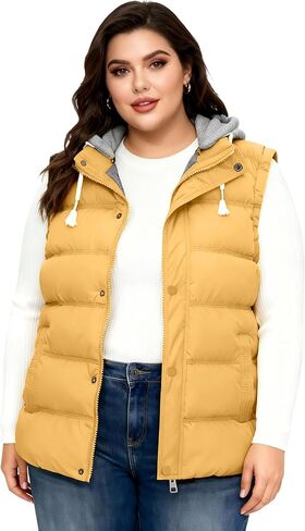 wantdo Women's Plus Size Puffer Vest Quilted Warm Winter Vest with Removable Hood in Saudi Arabia