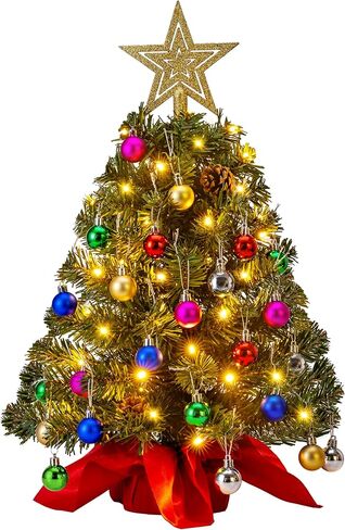 JOIEDOMI 24"/2FT Pre-lit Tree with Decoration Kit Artificial Christmas Tabletop Tree with 70 Branch Tips 30 LED Lights, Includes Star Topper Ornaments, Battery Operated Mini Tree for Indoor Xmas Decor in Saudi Arabia