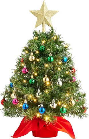 JOIEDOMI 24"/2FT Pre-lit Tree with Decoration Kit Artificial Christmas Tabletop Tree with 70 Branch Tips 30 LED Lights, Includes Star Topper Ornaments, Battery Operated Mini Tree for Indoor Xmas Decor in Saudi Arabia