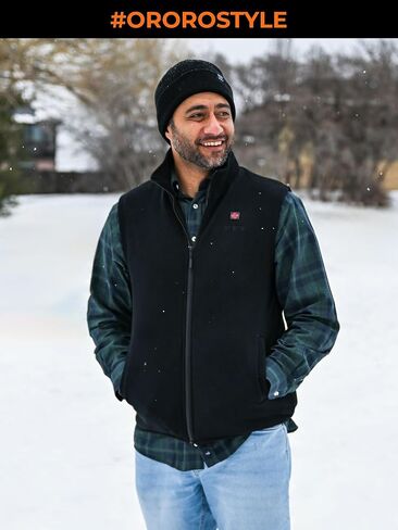 ORORO Men's Heated Fleece Vest (Black, M) and Extended Runtime Battery in Kuwait