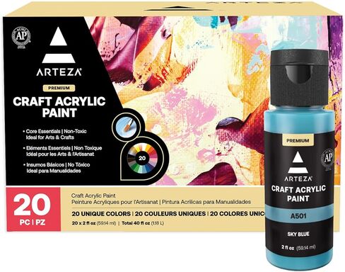 ARTEZA Craft Acrylic Paint Set, Set of 20 Vintage Tones Acrylic Craft Paint, Artist Paints Art Supplies for Glass, Wood, Ceramics, Fabrics, Leather in Kuwait