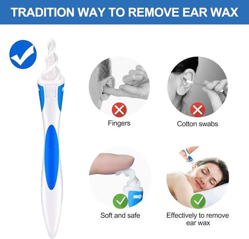 2025 Q Grips إزالة شمع الأذن، أداة إزالة شمع الأذن Q Grips، أداة إزالة شمع الأذن الحلزونية، مجموعة إزالة شمع الأذن القابلة لإعادة الاستخدام، منظف آمن للأذن مع 16 قطعة بديلة ناعمة ومرنة (أزرق) in Kuwait