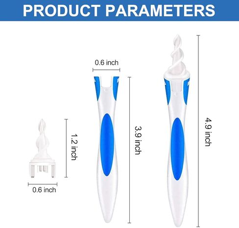 2025 Q Grips إزالة شمع الأذن، أداة إزالة شمع الأذن Q Grips، أداة إزالة شمع الأذن الحلزونية، مجموعة إزالة شمع الأذن القابلة لإعادة الاستخدام، منظف آمن للأذن مع 16 قطعة بديلة ناعمة ومرنة (أزرق) in Kuwait