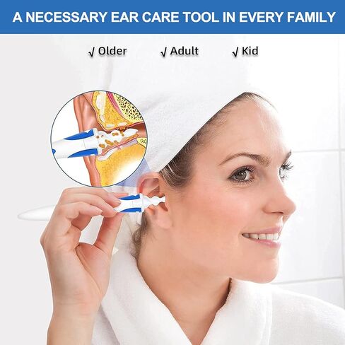 2025 Q Grips إزالة شمع الأذن، أداة إزالة شمع الأذن Q Grips، أداة إزالة شمع الأذن الحلزونية، مجموعة إزالة شمع الأذن القابلة لإعادة الاستخدام، منظف آمن للأذن مع 16 قطعة بديلة ناعمة ومرنة (أزرق) in Kuwait