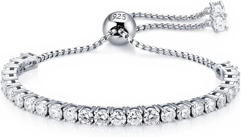 سوار تنس مويسانيتي للنساء، سوار تنس مويسانيتي قابل للتعديل 2 مم / 2.5 مم / 3 مم / 4 مم D اللون VVS1 قطع دائري 925 فضة استرلينية، هدية مجوهرات فاخرة لعيد ميلادها، الذكرى السنوية، عيد الميلاد in Kuwait