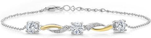 سوار تنس من Gem Stone King 1.54 Cttw Round Lab Grown Diamond 925 من الفضة والذهب الأصفر عيار 10 قيراط مقاس 7 بوصة للنساء | لون E-F | مقابل الوضوح | مع موسع 1 بوصة in Saudi Arabia