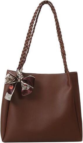 Women Tote Bag, PU Leather Handbag Decorative Ladies Shoulder Bag for Work Travel Daily, Zipper Twisted Rope Strap Purses in Saudi Arabia