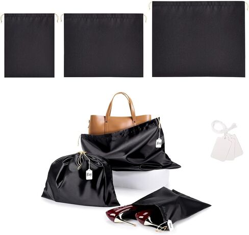 أكياس غبار من الساتان 12 قطعة من Ewen مع رباط مقاوم للغبار، حقيبة تنظيم أساسيات السفر مع علامات فارغة مجموعة في أكياس تعبئة حريرية صغيرة ومتوسطة وكبيرة باللون الرمادي لحقائب اليد وخزانة تخزين الأحذية in Kuwait