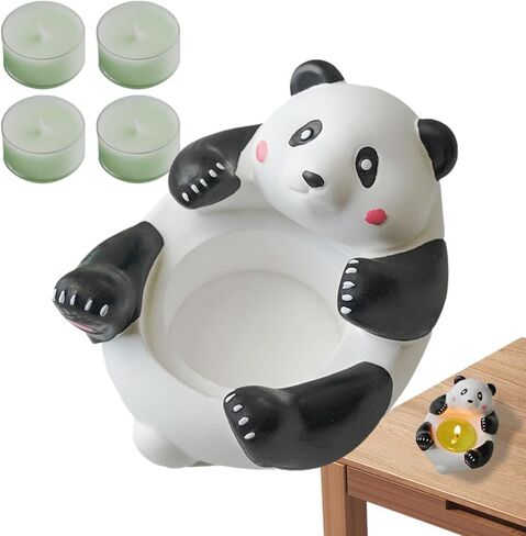 Tealight Candle Holder | Cute Panda Statue Holder with 4 Scented Tealight Candles | Small Animal Figurines Decorative Tea Light Tray, Plaster Crafts Tea Light Candle Stand for Home Aesthetics Decor in Saudi Arabia