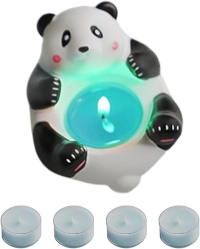 Tealight Candle Holder | Cute Panda Statue Holder with 4 Scented Tealight Candles | Small Animal Figurines Decorative Tea Light Tray, Plaster Crafts Tea Light Candle Stand for Home Aesthetics Decor in Saudi Arabia
