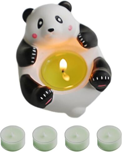Tealight Candle Holder | Cute Panda Statue Holder with 4 Scented Tealight Candles | Small Animal Figurines Decorative Tea Light Tray, Plaster Crafts Tea Light Candle Stand for Home Aesthetics Decor in Saudi Arabia