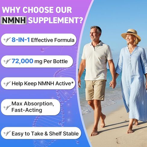 NMNH تحت اللسان (ثنائي هيدرونيكوتيناميد أحادي النوكليوتيد)، بديل مكمل NMN، مستويات NAD+ مع تقدمنا ​​في العمر، مكافحة الشيخوخة، الطاقة، مكمل NAD Resveratrol مع w/NR، ريسفيراترول وTMG 120 عدد in Saudi Arabia