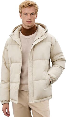 Men's Puffer Jacket Winter Warm Windproof Thicken Coats with Hooded Water-Resistant Full Zip Quilted Coat in Saudi Arabia