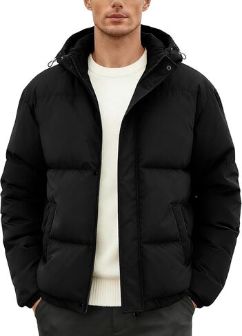 Men's Puffer Jacket Winter Warm Windproof Thicken Coats with Hooded Water-Resistant Full Zip Quilted Coat in Saudi Arabia