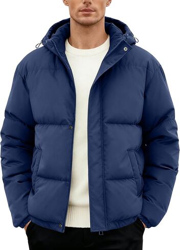 Men's Puffer Jacket Winter Warm Windproof Thicken Coats with Hooded Water-Resistant Full Zip Quilted Coat in Saudi Arabia