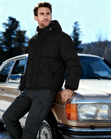Men's Puffer Jacket Winter Warm Windproof Thicken Coats with Hooded Water-Resistant Full Zip Quilted Coat in Saudi Arabia