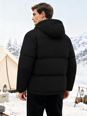 Men's Puffer Jacket Winter Warm Windproof Thicken Coats with Hooded Water-Resistant Full Zip Quilted Coat in Saudi Arabia