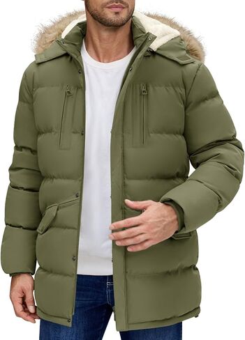 Men's Long Winter Coat Warm Thicken Water Resistant Jacket Fleece Windproof Parka Coat with Detachable Hood in Saudi Arabia