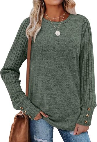 WIHOLL Womens Tops Long Sleeve Shirts with Button Cuffs Lightweight Sweaters Loose Fit Fall Fashion Clothes 2025 in Saudi Arabia