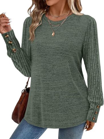 WIHOLL Womens Tops Long Sleeve Shirts with Button Cuffs Lightweight Sweaters Loose Fit Fall Fashion Clothes 2025 in Saudi Arabia