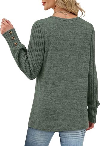 WIHOLL Womens Tops Long Sleeve Shirts with Button Cuffs Lightweight Sweaters Loose Fit Fall Fashion Clothes 2025 in Saudi Arabia