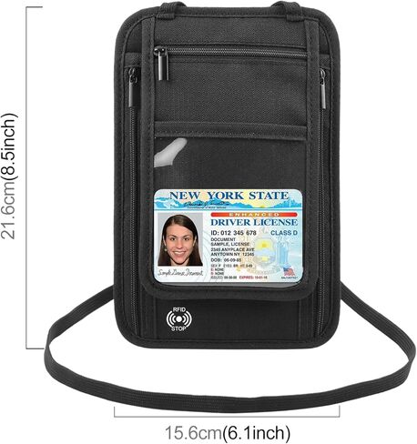 محفظة رقبة للسفر مع حامل جواز سفر يحجب RFID، محفظة رقبة مخبأة RFID، حقيبة تخزين للرقبة للحفاظ على بطاقات الائتمان ووثائق السفر آمنة وتغيير صغير (أسود) in Kuwait