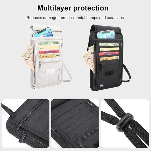 محفظة رقبة للسفر مع حامل جواز سفر يحجب RFID، محفظة رقبة مخبأة RFID، حقيبة تخزين للرقبة للحفاظ على بطاقات الائتمان ووثائق السفر آمنة وتغيير صغير (أسود) in Kuwait
