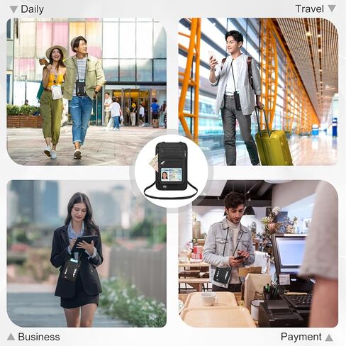 محفظة رقبة للسفر مع حامل جواز سفر يحجب RFID، محفظة رقبة مخبأة RFID، حقيبة تخزين للرقبة للحفاظ على بطاقات الائتمان ووثائق السفر آمنة وتغيير صغير (أسود) in Kuwait